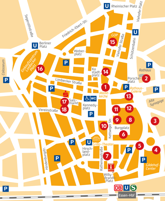 Lageplan Krippen in der Essener Innenstadt